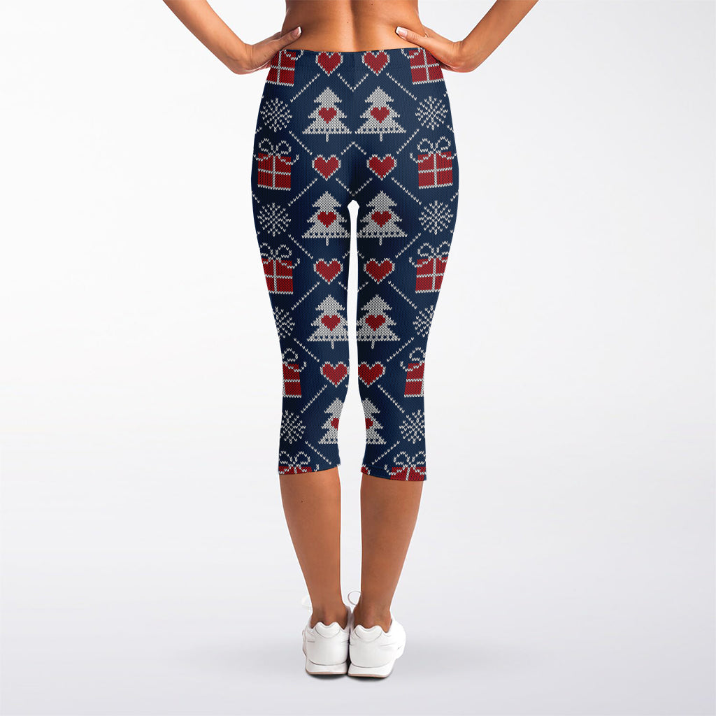 Christmas Gift Knitted Pattern Print Women's Capri Leggings