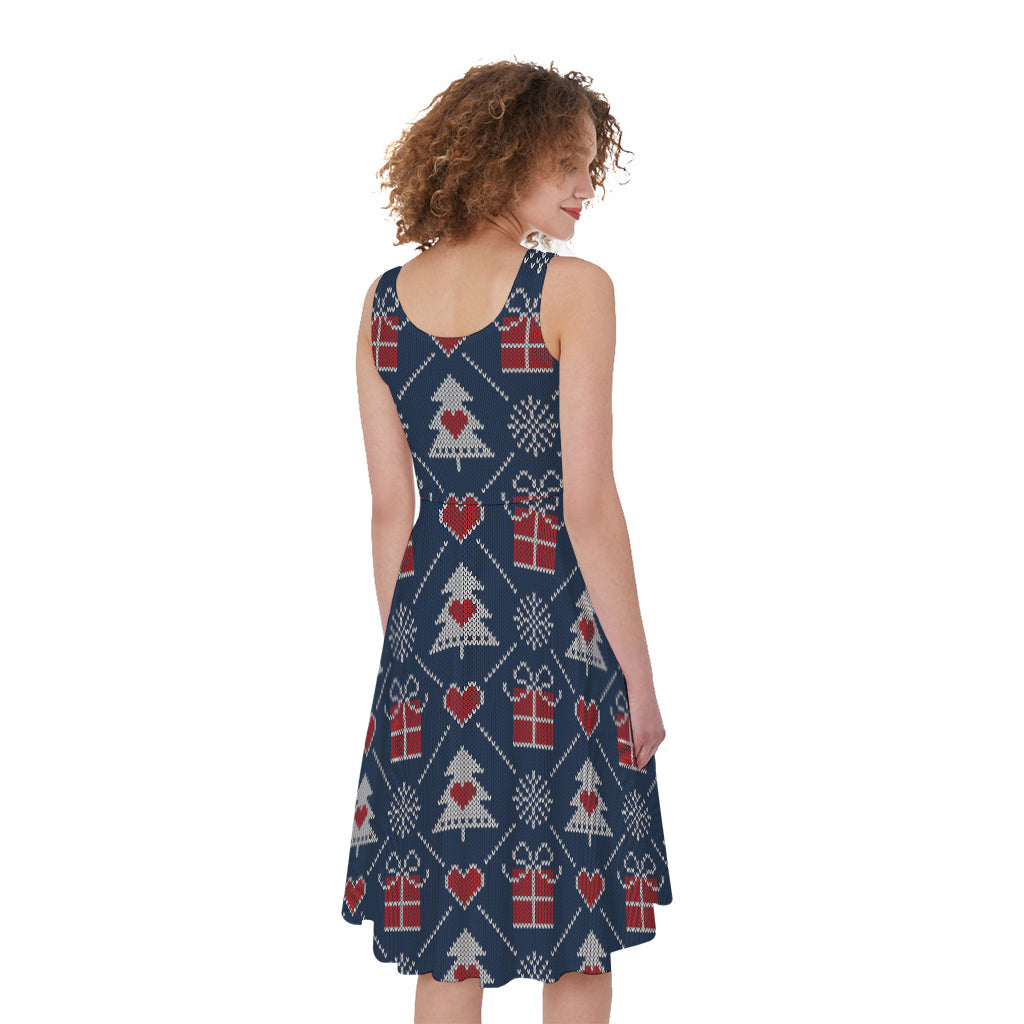 Christmas Gift Knitted Pattern Print Women's Sleeveless Dress