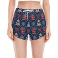 Christmas Gift Knitted Pattern Print Women's Split Running Shorts