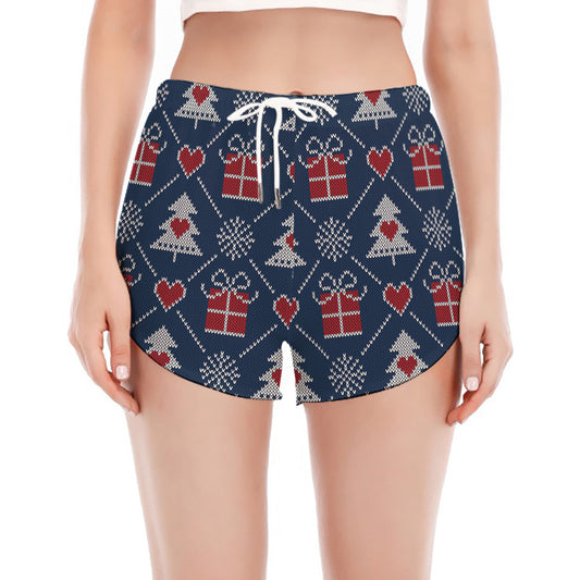Christmas Gift Knitted Pattern Print Women's Split Running Shorts
