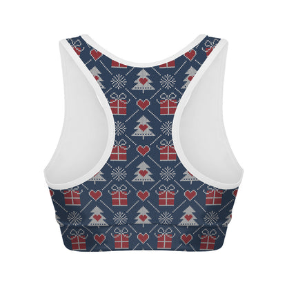 Christmas Gift Knitted Pattern Print Women's Sports Bra