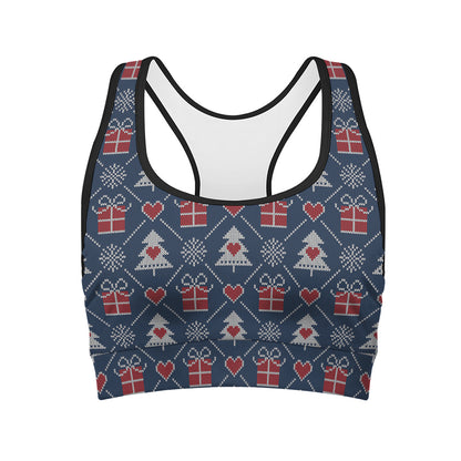 Christmas Gift Knitted Pattern Print Women's Sports Bra