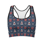 Christmas Gift Knitted Pattern Print Women's Sports Bra