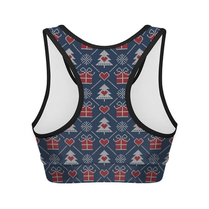 Christmas Gift Knitted Pattern Print Women's Sports Bra