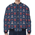Christmas Gift Knitted Pattern Print Zip Sleeve Bomber Jacket