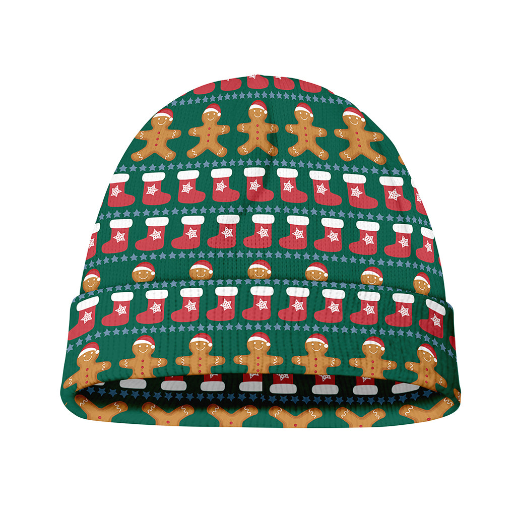 Christmas Gingerbread Man Pattern Print Beanie