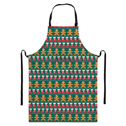 Christmas Gingerbread Man Pattern Print Bib Apron With Pocket