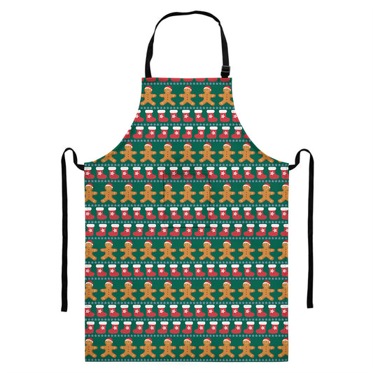 Christmas Gingerbread Man Pattern Print Bib Apron With Pocket