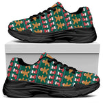Christmas Gingerbread Man Pattern Print Black Chunky Shoes