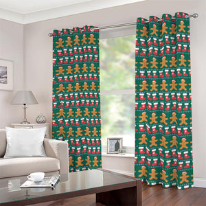 Christmas Gingerbread Man Pattern Print Blackout Grommet Curtains