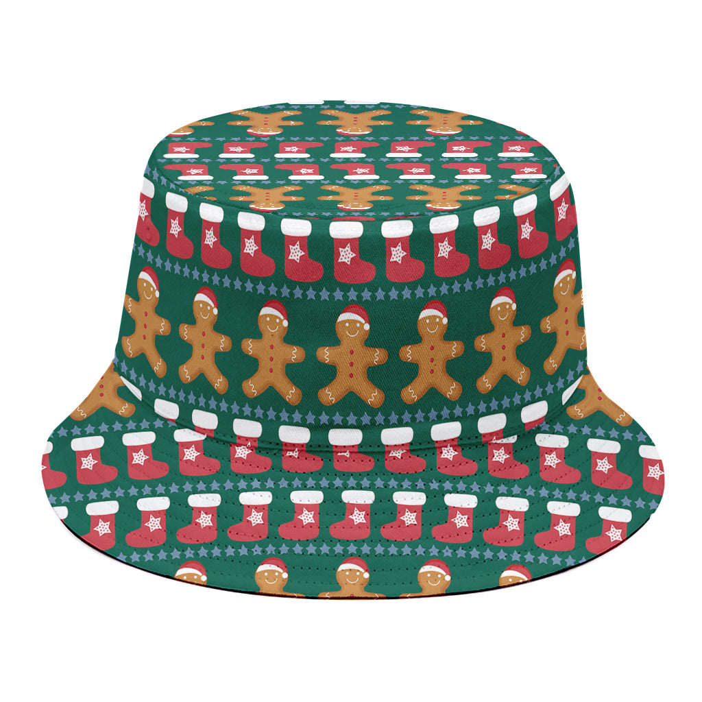 Christmas Gingerbread Man Pattern Print Bucket Hat