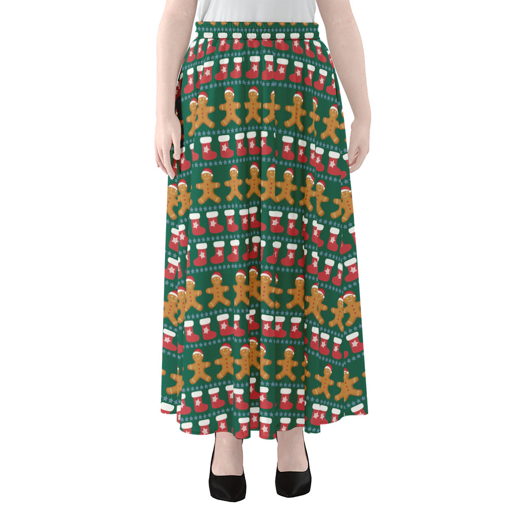 Christmas Gingerbread Man Pattern Print Chiffon Maxi Skirt