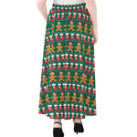 Christmas Gingerbread Man Pattern Print Chiffon Maxi Skirt