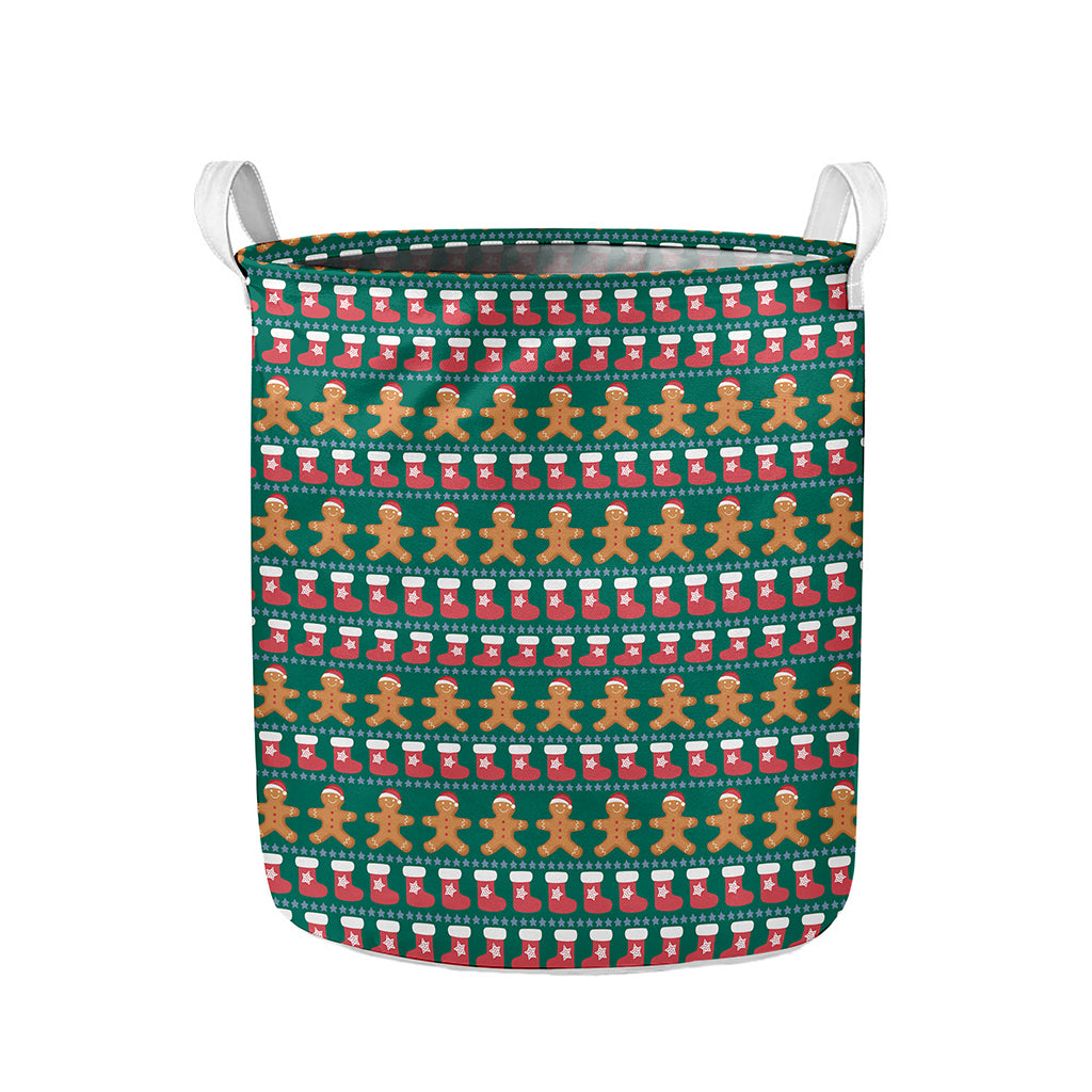 Christmas Gingerbread Man Pattern Print Collapsible Laundry Basket