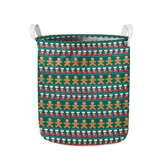 Christmas Gingerbread Man Pattern Print Collapsible Laundry Basket