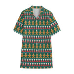 Christmas Gingerbread Man Pattern Print Cotton Hawaiian Shirt