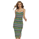 Christmas Gingerbread Man Pattern Print Cross Back Cami Dress