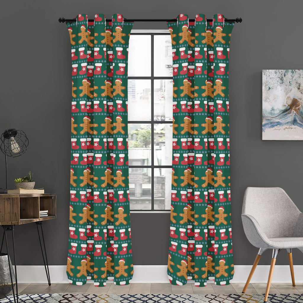 Christmas Gingerbread Man Pattern Print Curtain