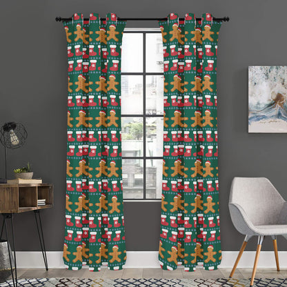 Christmas Gingerbread Man Pattern Print Curtain
