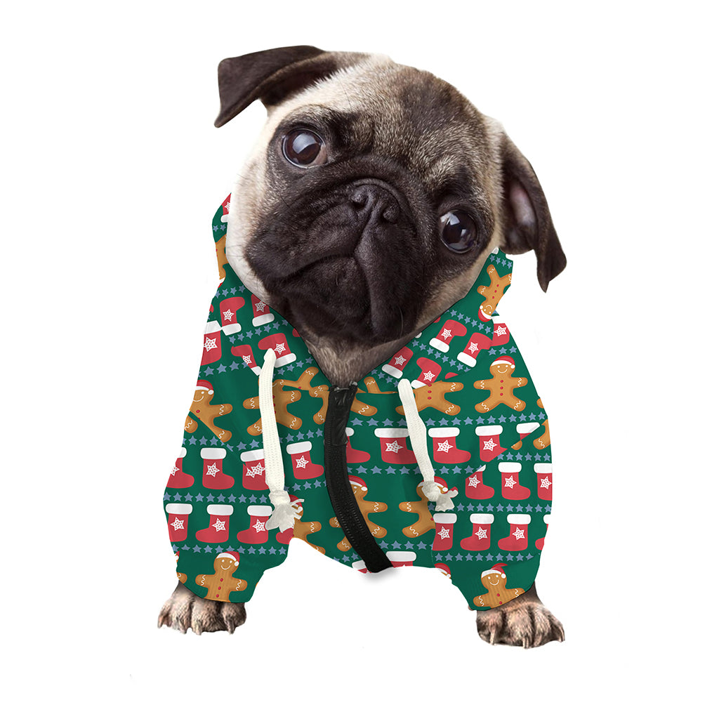 Christmas Gingerbread Man Pattern Print Dog Zip Up Hoodie