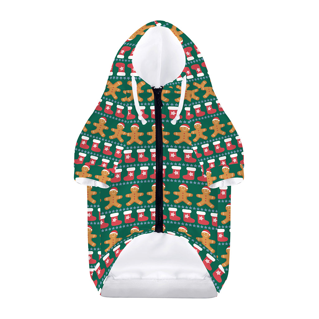 Christmas Gingerbread Man Pattern Print Dog Zip Up Hoodie