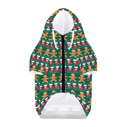 Christmas Gingerbread Man Pattern Print Dog Zip Up Hoodie
