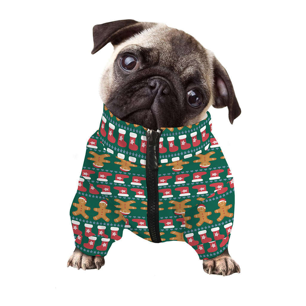 Christmas Gingerbread Man Pattern Print Dog Zip Up Jacket