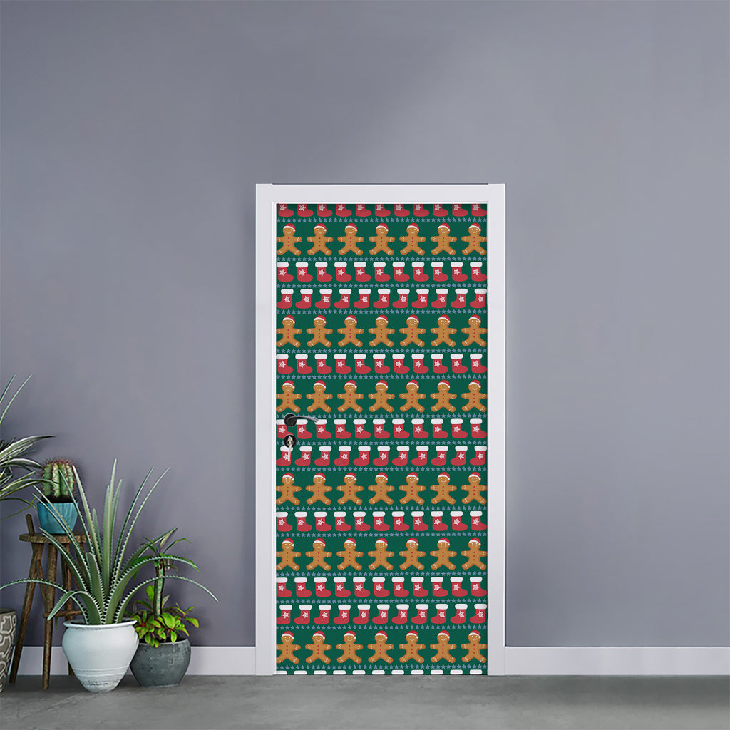 Christmas Gingerbread Man Pattern Print Door Sticker