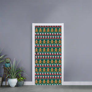 Christmas Gingerbread Man Pattern Print Door Sticker