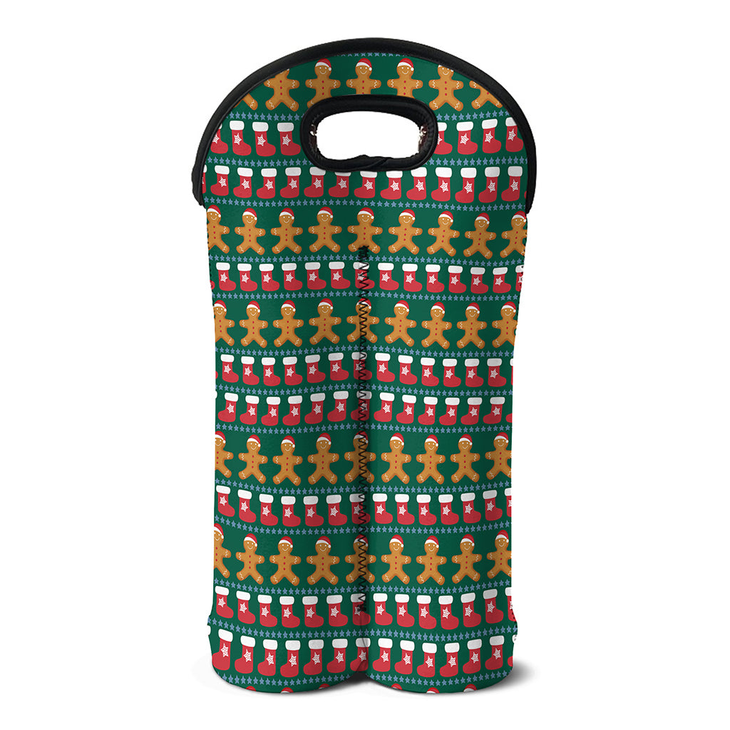 Christmas Gingerbread Man Pattern Print Double Neoprene Wine Tote