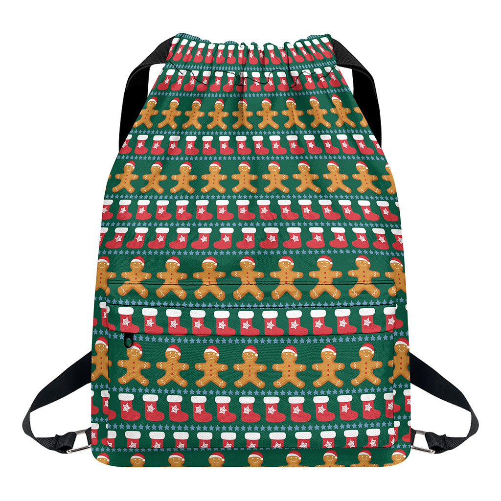 Christmas Gingerbread Man Pattern Print Drawstring Backpack