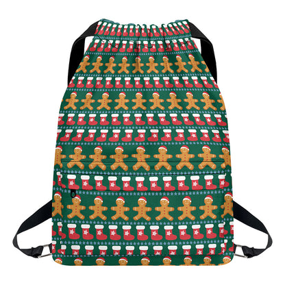 Christmas Gingerbread Man Pattern Print Drawstring Backpack
