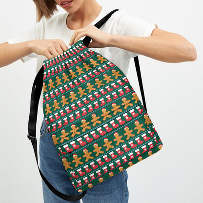 Christmas Gingerbread Man Pattern Print Drawstring Backpack