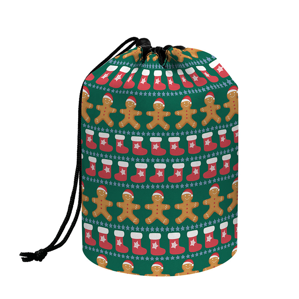 Christmas Gingerbread Man Pattern Print Drawstring Makeup Bag