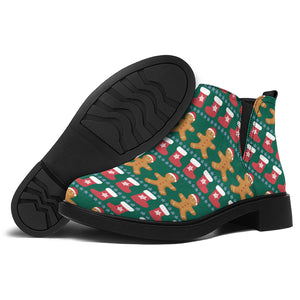 Christmas Gingerbread Man Pattern Print Flat Ankle Boots