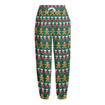 Christmas Gingerbread Man Pattern Print Fleece Lined Knit Pants