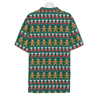 Christmas Gingerbread Man Pattern Print Hawaiian Shirt