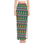 Christmas Gingerbread Man Pattern Print High Slit Maxi Skirt