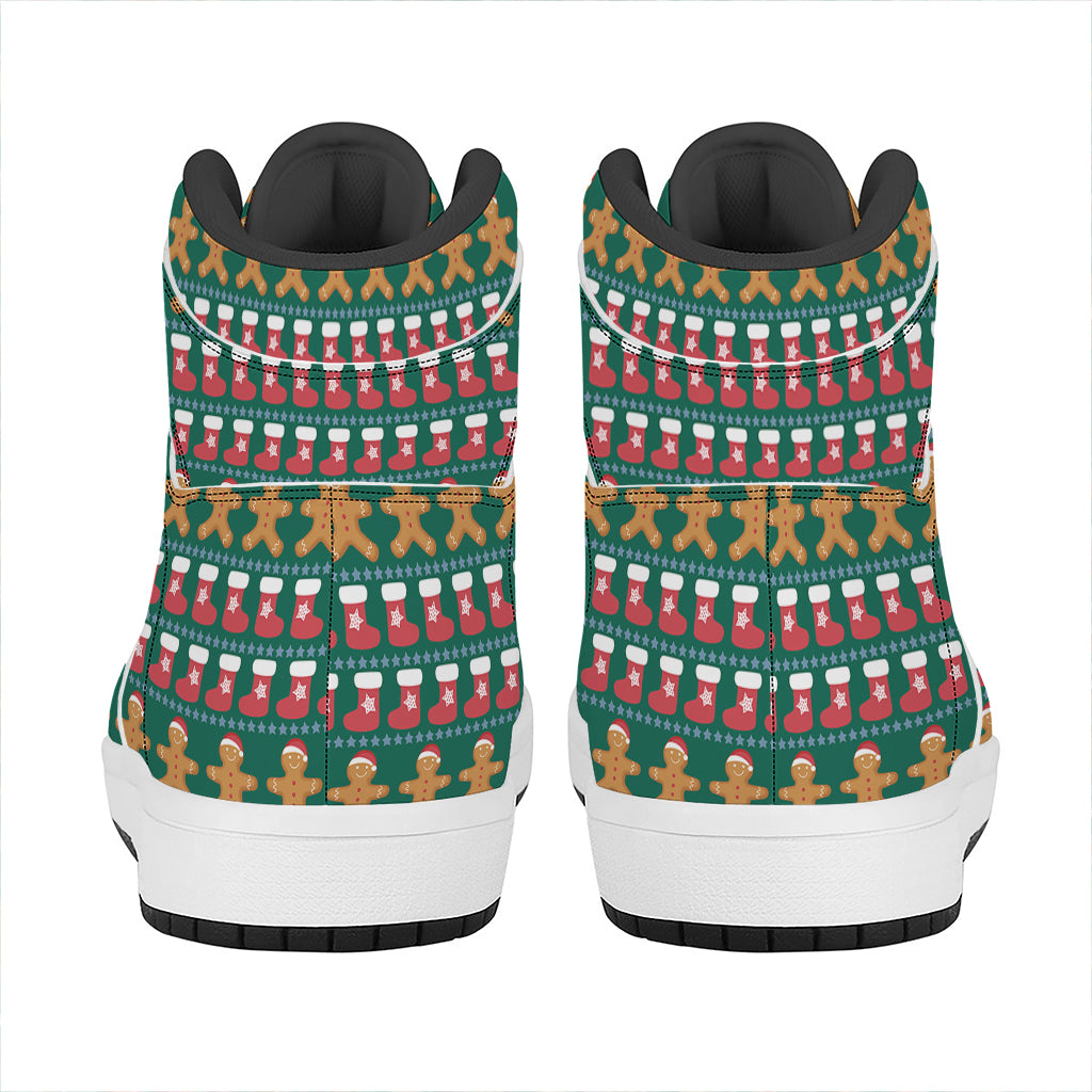 Christmas Gingerbread Man Pattern Print High Top Leather Sneakers
