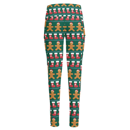Christmas Gingerbread Man Pattern Print High-Waisted Pocket Leggings