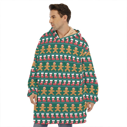 Christmas Gingerbread Man Pattern Print Hoodie Blanket