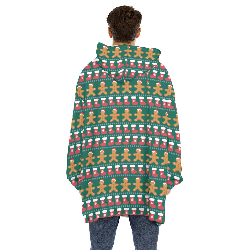 Christmas Gingerbread Man Pattern Print Hoodie Blanket