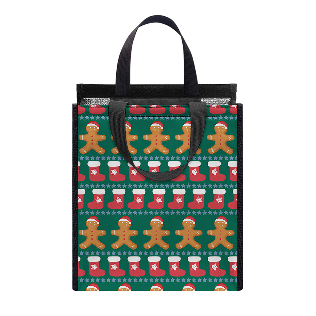 Christmas Gingerbread Man Pattern Print Insulated Lunch Tote