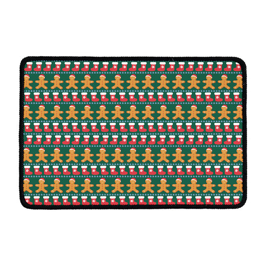Christmas Gingerbread Man Pattern Print Kitchen Mat