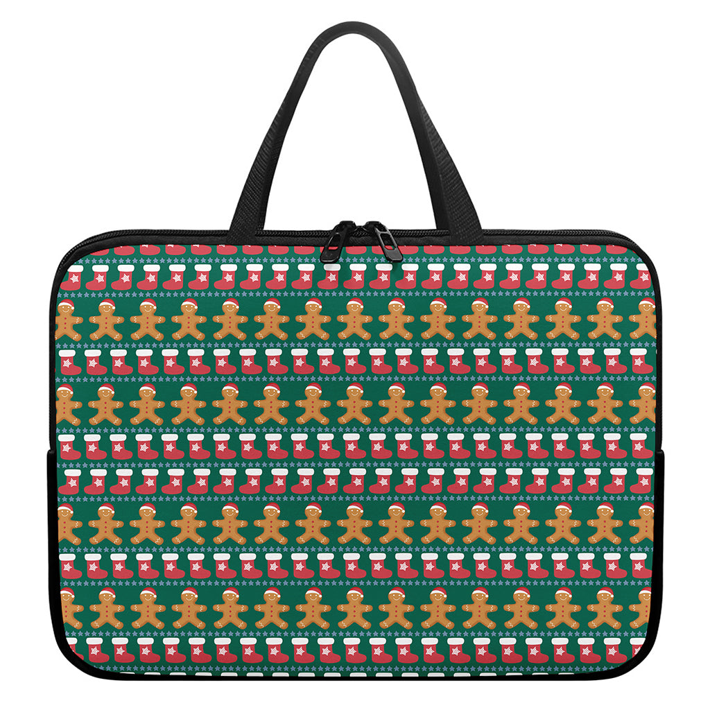 Christmas Gingerbread Man Pattern Print Laptop Sleeve With Handle