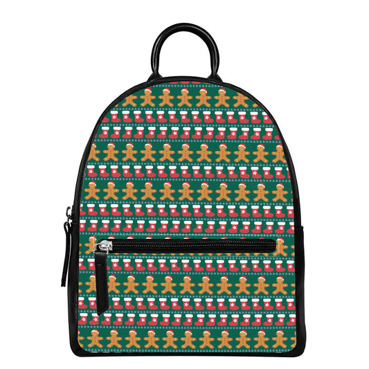Christmas Gingerbread Man Pattern Print Leather Backpack