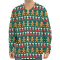 Christmas Gingerbread Man Pattern Print Long Sleeve Baseball Jersey