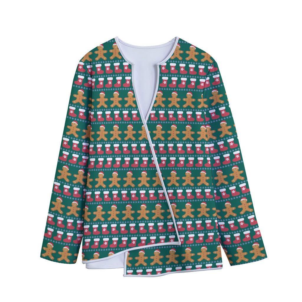 Christmas Gingerbread Man Pattern Print Long Sleeve Short Coat