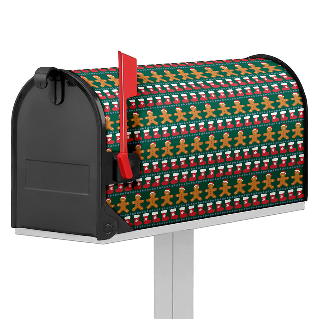 Christmas Gingerbread Man Pattern Print Mailbox Cover