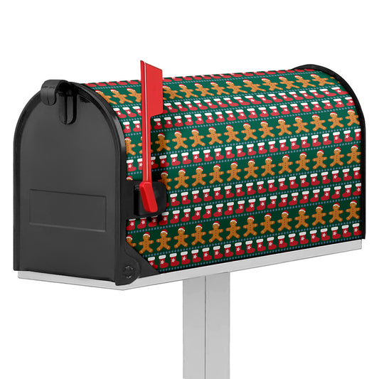 Christmas Gingerbread Man Pattern Print Mailbox Cover